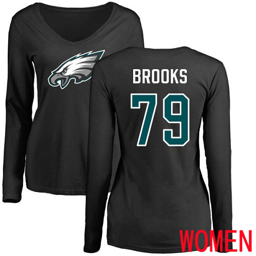 Women NFL Philadelphia Eagles #79 Brandon Brooks Black Name and Number Logo Slim Fit Long Sleeve